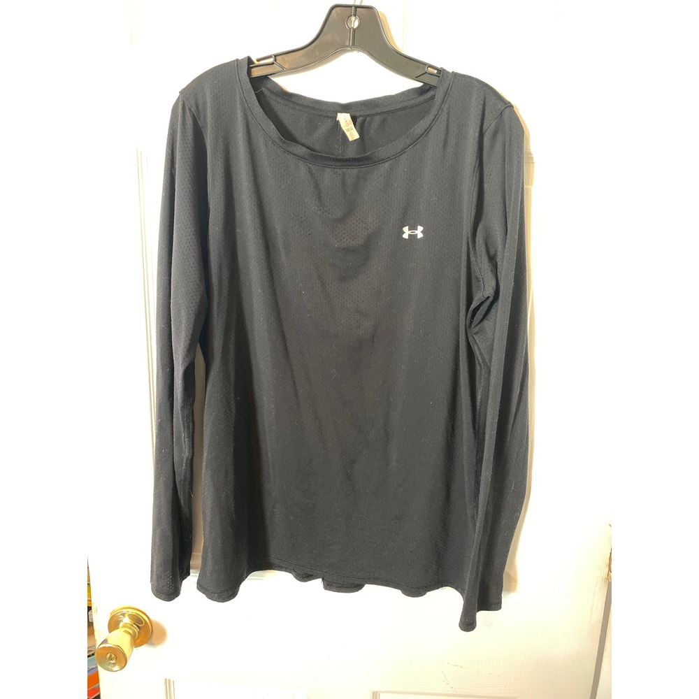 Under Armour HeatGear Long Sleeve Shirt Womens Large Black Mesh Fitted Top